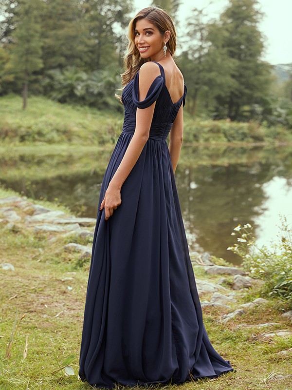 A-Line/Princess Chiffon Ruched V-neck Sleeveless Sweep/Brush Train Bridesmaid Dresses 2189