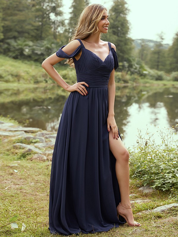 A-Line/Princess Chiffon Ruched V-neck Sleeveless Sweep/Brush Train Bridesmaid Dresses 2189