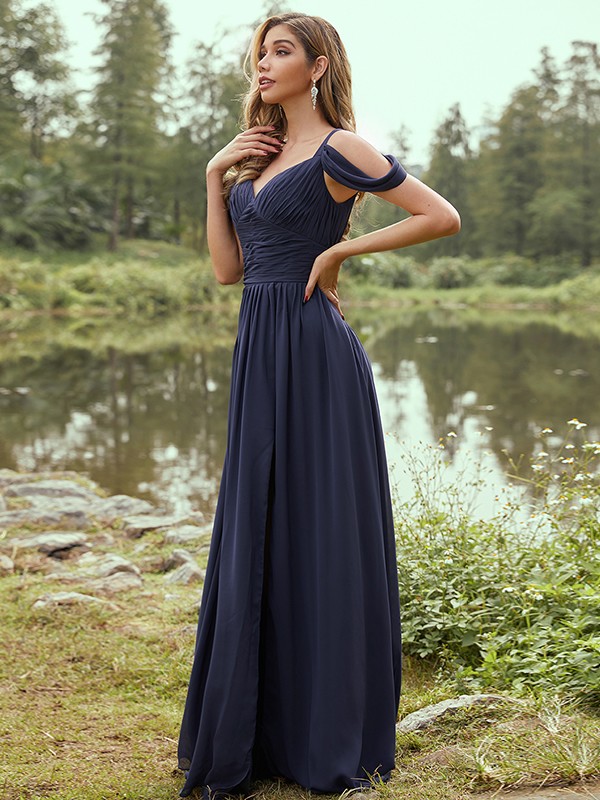 A-Line/Princess Chiffon Ruched V-neck Sleeveless Sweep/Brush Train Bridesmaid Dresses 2189