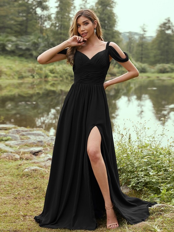 A-Line/Princess Chiffon Ruched V-neck Sleeveless Sweep/Brush Train Bridesmaid Dresses 2189