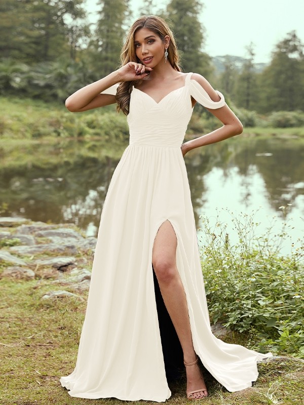 A-Line/Princess Chiffon Ruched V-neck Sleeveless Sweep/Brush Train Bridesmaid Dresses 2189