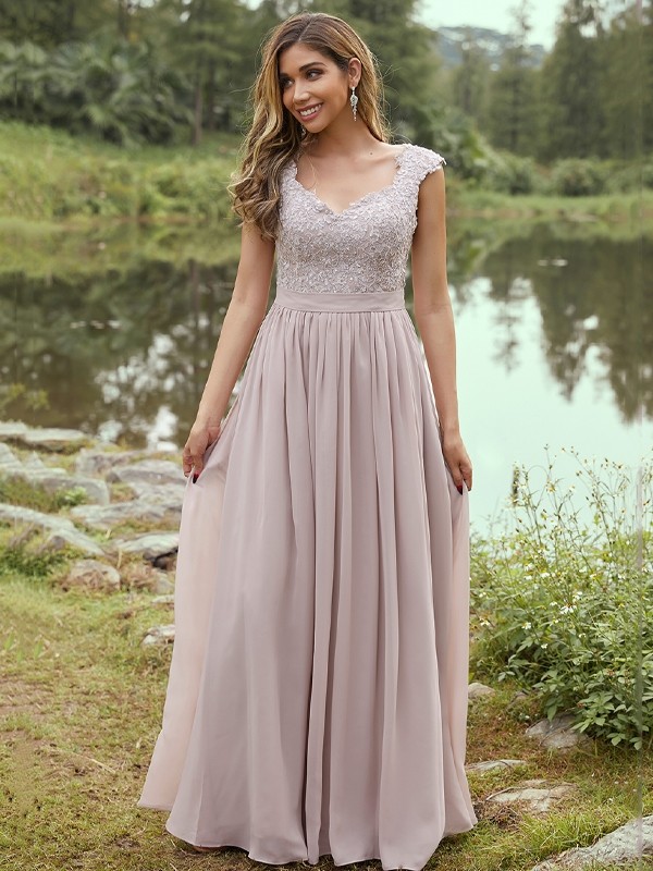 A-Line/Princess Chiffon Applique Sweetheart Sleeveless Floor-Length Bridesmaid Dresses 2133