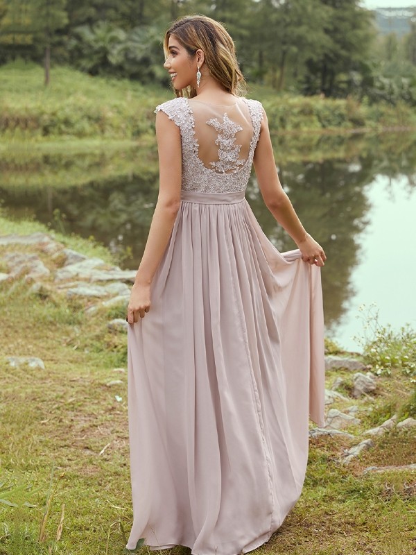 A-Line/Princess Chiffon Applique Sweetheart Sleeveless Floor-Length Bridesmaid Dresses 2133