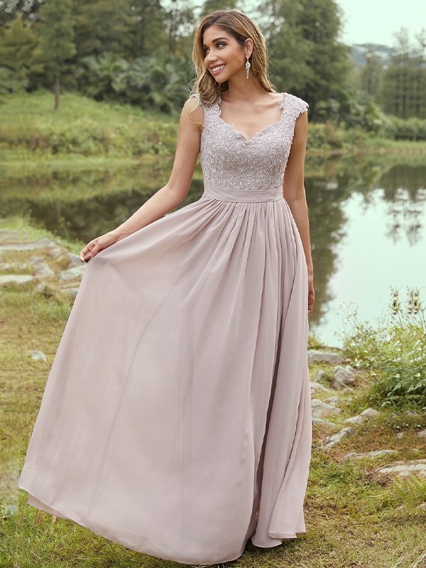 A-Line/Princess Chiffon Applique Sweetheart Sleeveless Floor-Length Bridesmaid Dresses 2133