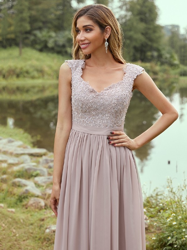 A-Line/Princess Chiffon Applique Sweetheart Sleeveless Floor-Length Bridesmaid Dresses 2133