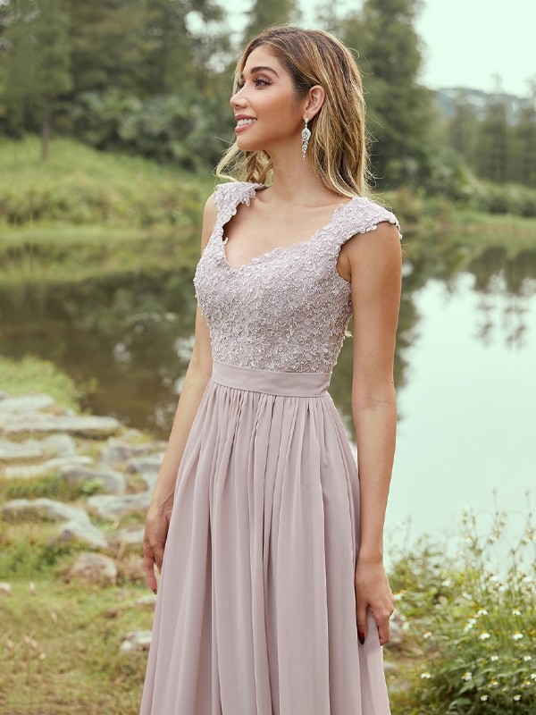 A-Line/Princess Chiffon Applique Sweetheart Sleeveless Floor-Length Bridesmaid Dresses 2133