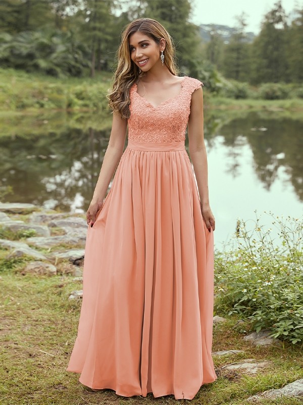 A-Line/Princess Chiffon Applique Sweetheart Sleeveless Floor-Length Bridesmaid Dresses 2133