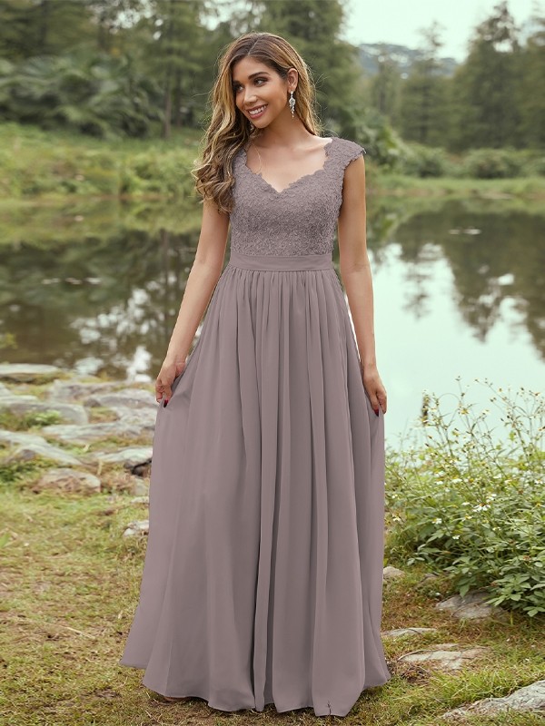 A-Line/Princess Chiffon Applique Sweetheart Sleeveless Floor-Length Bridesmaid Dresses 2133