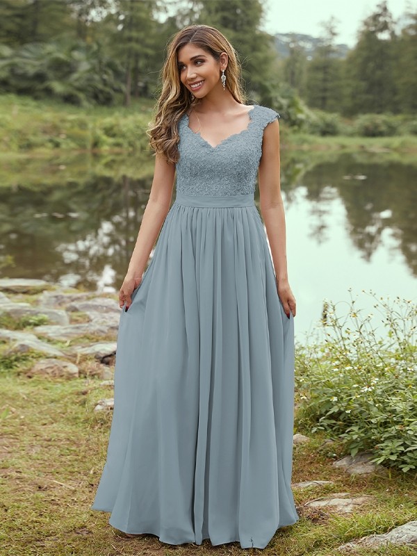 A-Line/Princess Chiffon Applique Sweetheart Sleeveless Floor-Length Bridesmaid Dresses 2133