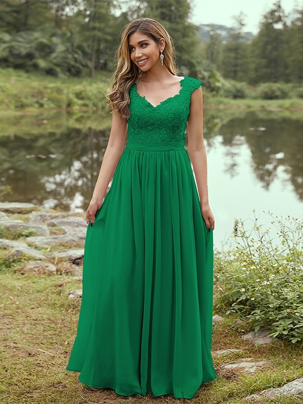 A-Line/Princess Chiffon Applique Sweetheart Sleeveless Floor-Length Bridesmaid Dresses 2133