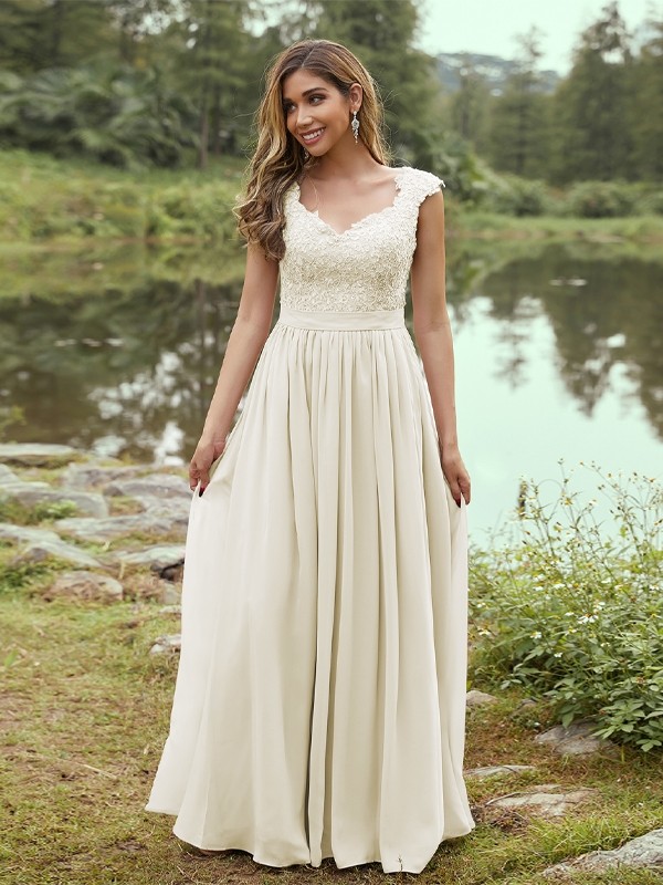 A-Line/Princess Chiffon Applique Sweetheart Sleeveless Floor-Length Bridesmaid Dresses 2133