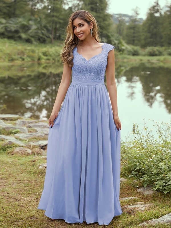 A-Line/Princess Chiffon Applique Sweetheart Sleeveless Floor-Length Bridesmaid Dresses 2133