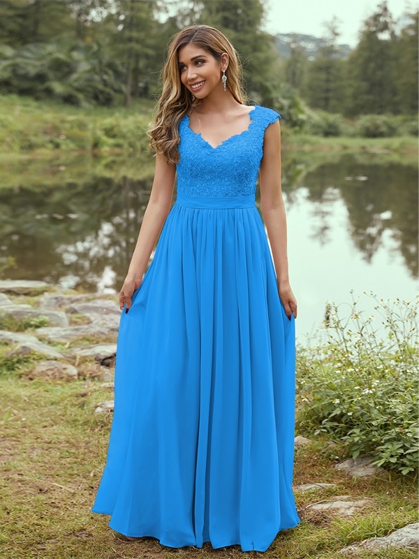 A-Line/Princess Chiffon Applique Sweetheart Sleeveless Floor-Length Bridesmaid Dresses 2133