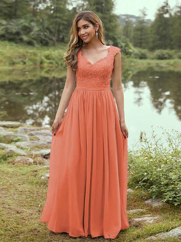 A-Line/Princess Chiffon Applique Sweetheart Sleeveless Floor-Length Bridesmaid Dresses 2133