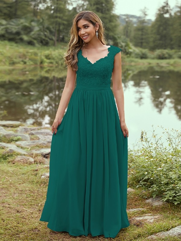 A-Line/Princess Chiffon Applique Sweetheart Sleeveless Floor-Length Bridesmaid Dresses 2133