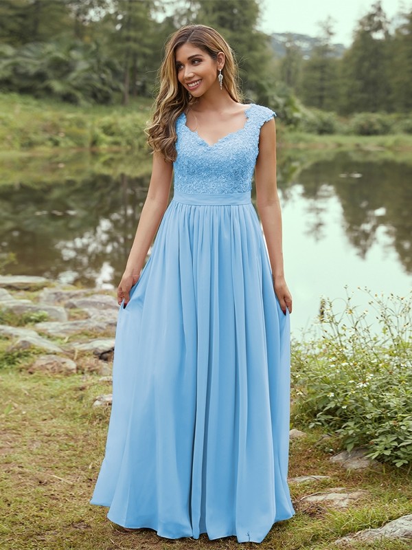 A-Line/Princess Chiffon Applique Sweetheart Sleeveless Floor-Length Bridesmaid Dresses 2133