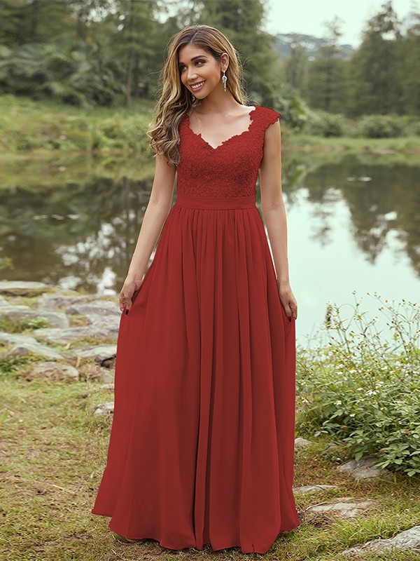 A-Line/Princess Chiffon Applique Sweetheart Sleeveless Floor-Length Bridesmaid Dresses 2133