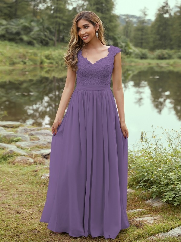 A-Line/Princess Chiffon Applique Sweetheart Sleeveless Floor-Length Bridesmaid Dresses 2133