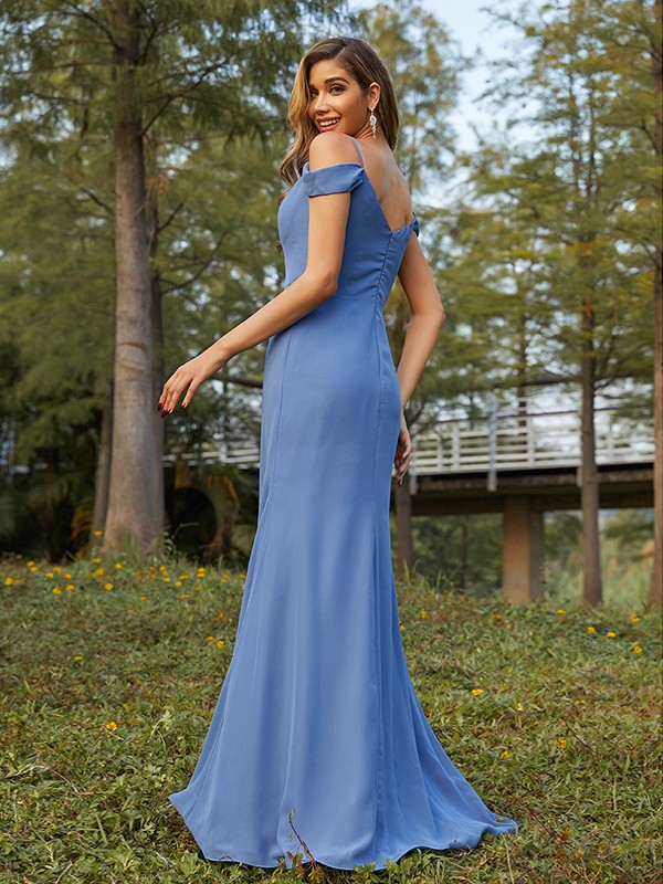 Sheath/Column Chiffon Ruched V-neck Sleeveless Floor-Length Bridesmaid Dresses 2910