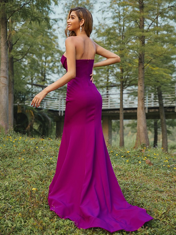 Sheath/Column Stretch Crepe Ruched Sweetheart Sleeveless Sweep/Brush Train Bridesmaid Dresses 3180