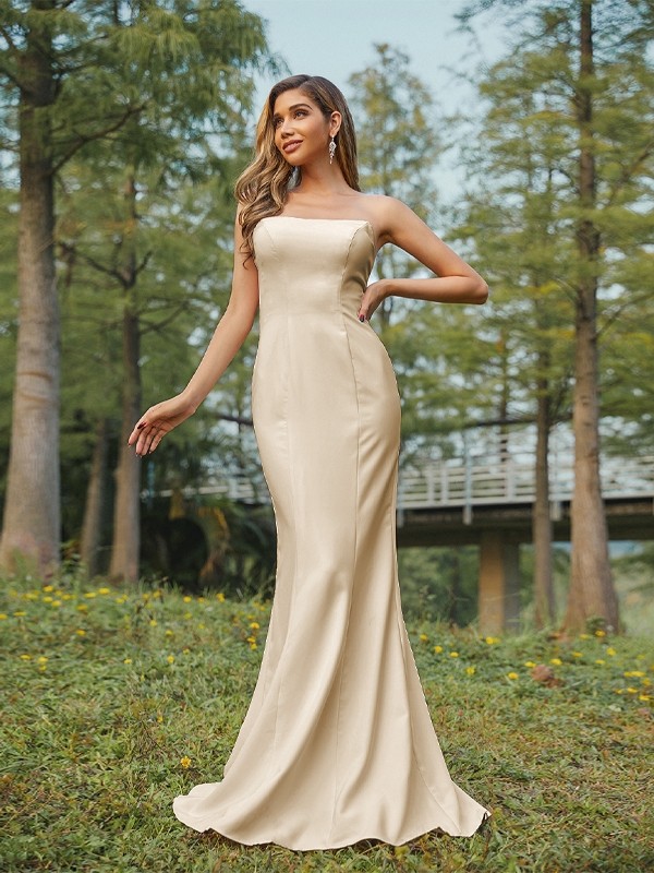 Sheath/Column Stretch Crepe Ruched Strapless Sleeveless Sweep/Brush Train Bridesmaid Dresses 3178