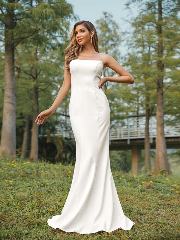 Sheath/Column Stretch Crepe Ruched Strapless Sleeveless Sweep/Brush Train Bridesmaid Dresses 3178