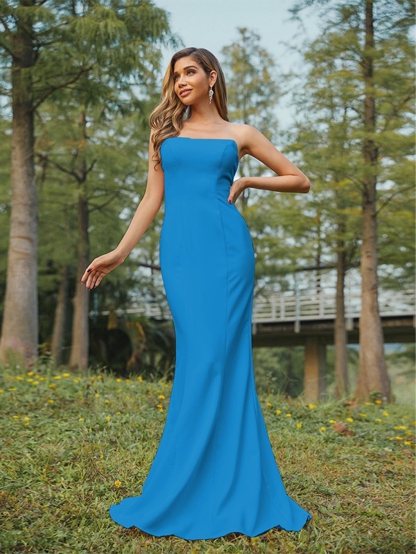 Sheath/Column Stretch Crepe Ruched Strapless Sleeveless Sweep/Brush Train Bridesmaid Dresses 3178