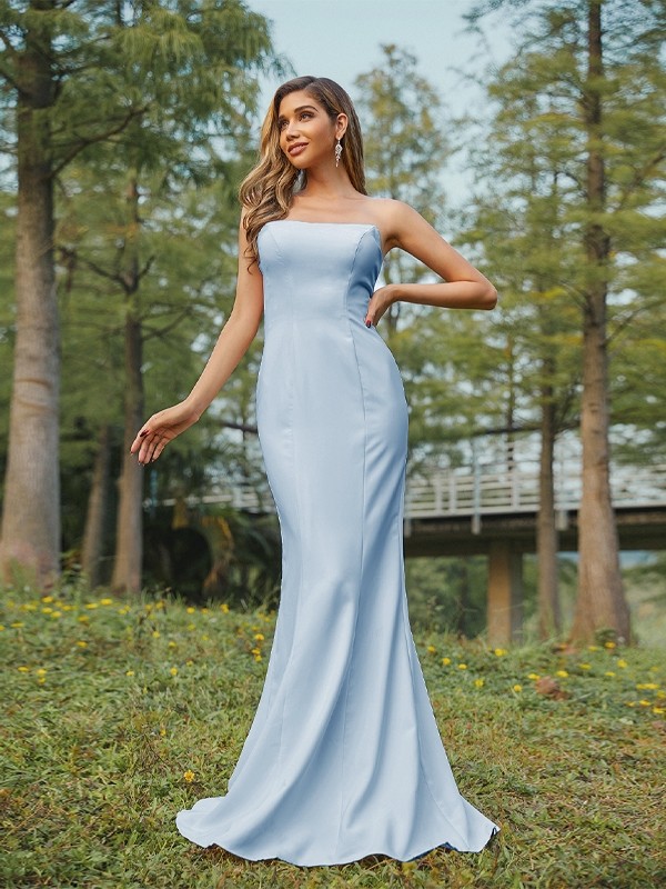 Sheath/Column Stretch Crepe Ruched Strapless Sleeveless Sweep/Brush Train Bridesmaid Dresses 3178