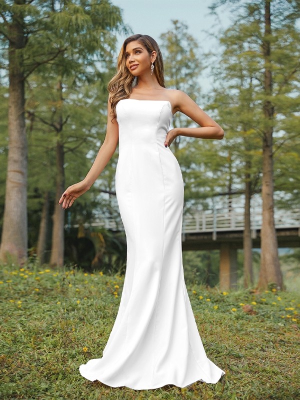 Sheath/Column Stretch Crepe Ruched Strapless Sleeveless Sweep/Brush Train Bridesmaid Dresses 3178