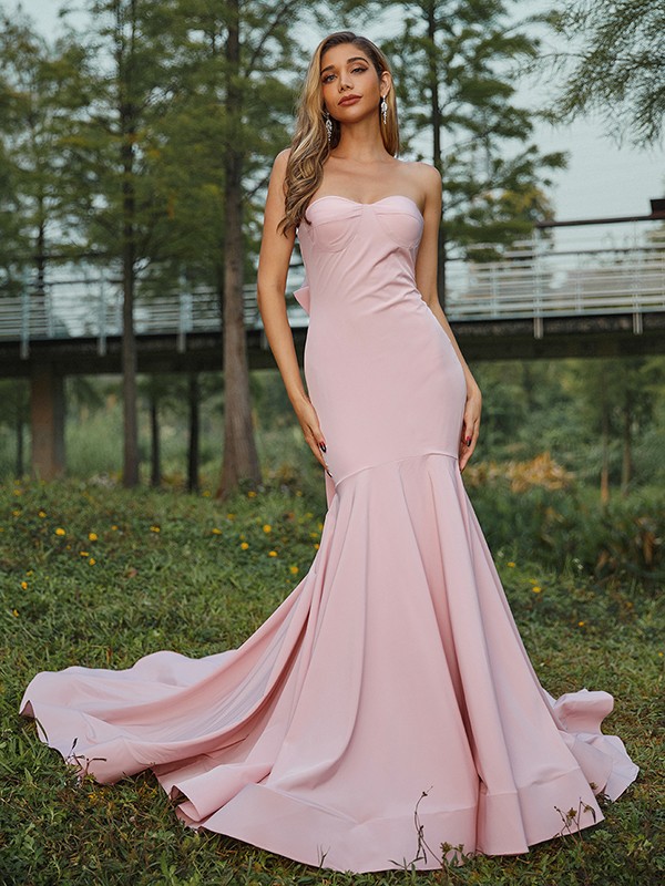 Trumpet/Mermaid Stretch Crepe Bowknot Sweetheart Sleeveless Sweep/Brush Train Bridesmaid Dresses 3283