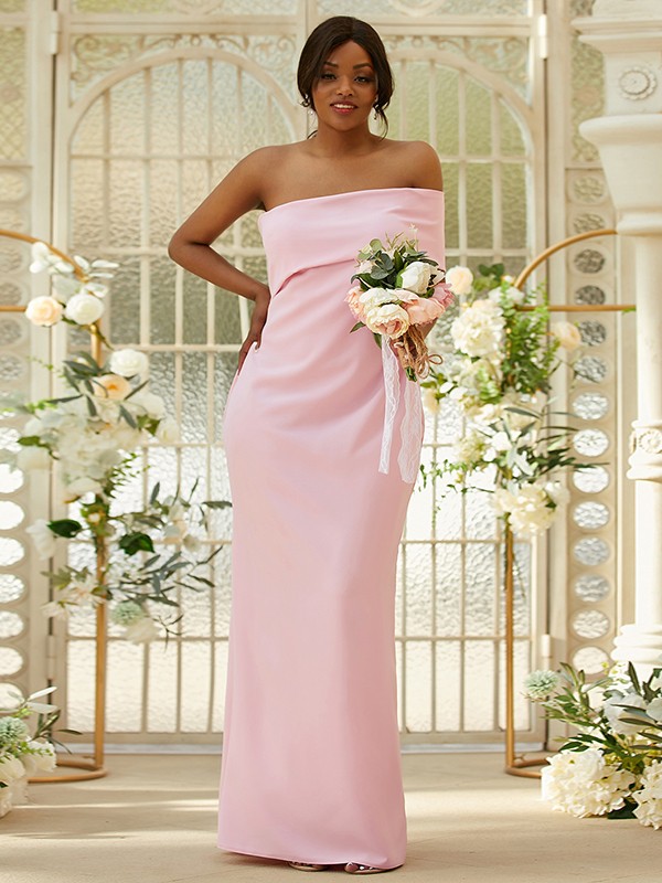 Sheath/Column Stretch Crepe Ruched One-Shoulder Sleeveless Floor-Length Bridesmaid Dresses 3164