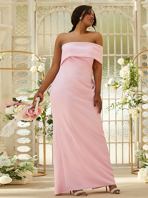 Sheath/Column Stretch Crepe Ruched One-Shoulder Sleeveless Floor-Length Bridesmaid Dresses 3164