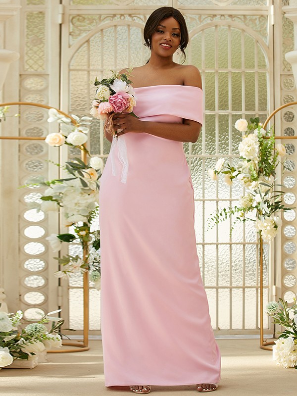 Sheath/Column Stretch Crepe Ruched One-Shoulder Sleeveless Floor-Length Bridesmaid Dresses 3164