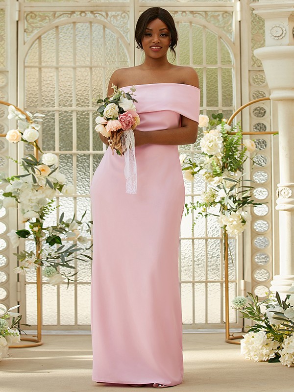 Sheath/Column Stretch Crepe Ruched One-Shoulder Sleeveless Floor-Length Bridesmaid Dresses 3164