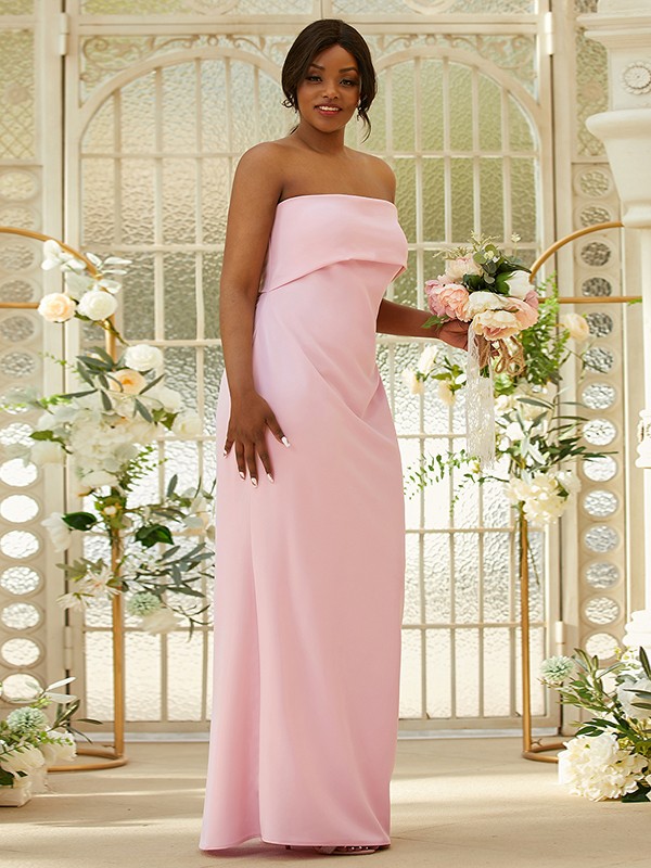 Sheath/Column Stretch Crepe Ruched One-Shoulder Sleeveless Floor-Length Bridesmaid Dresses 3164