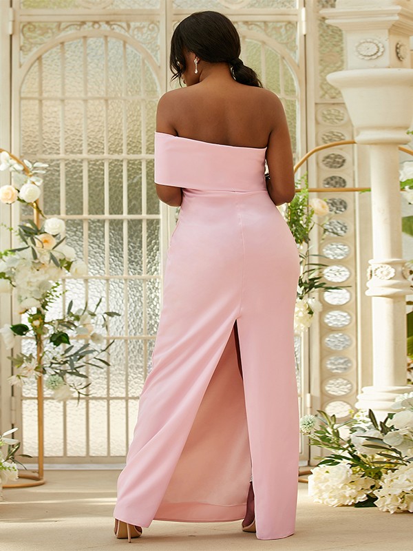 Sheath/Column Stretch Crepe Ruched One-Shoulder Sleeveless Floor-Length Bridesmaid Dresses 3164