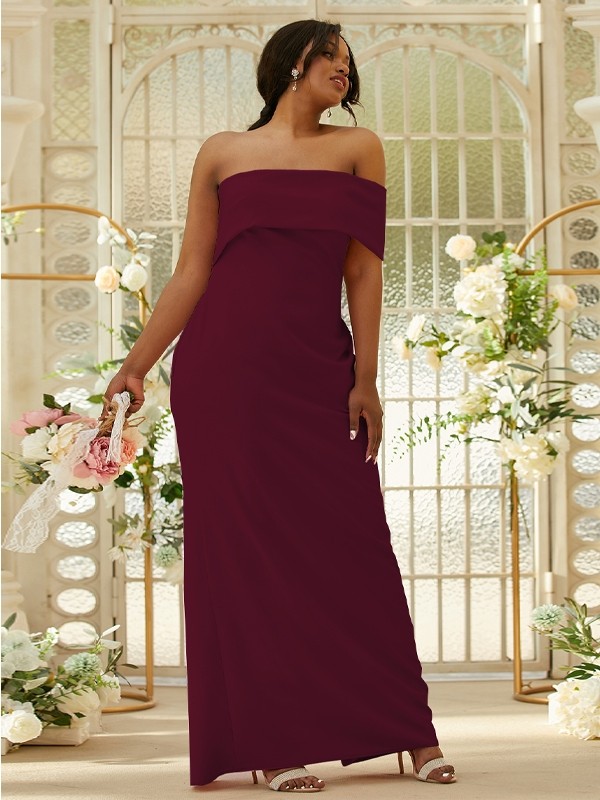 Sheath/Column Stretch Crepe Ruched One-Shoulder Sleeveless Floor-Length Bridesmaid Dresses 3164