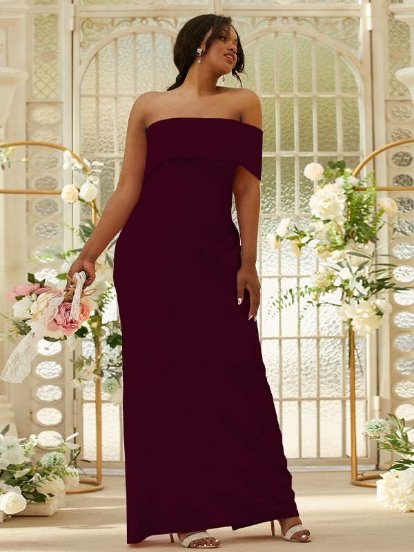 Sheath/Column Stretch Crepe Ruched One-Shoulder Sleeveless Floor-Length Bridesmaid Dresses 3164