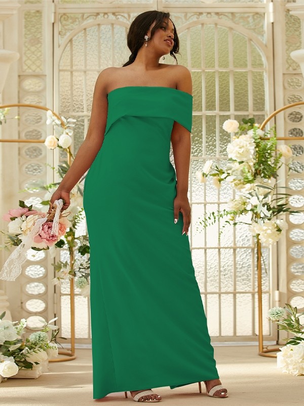 Sheath/Column Stretch Crepe Ruched One-Shoulder Sleeveless Floor-Length Bridesmaid Dresses 3164