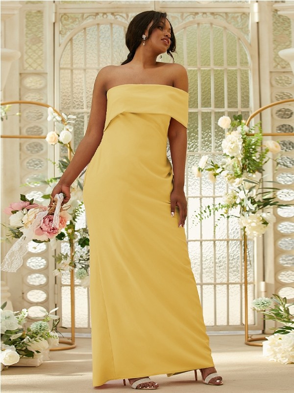 Sheath/Column Stretch Crepe Ruched One-Shoulder Sleeveless Floor-Length Bridesmaid Dresses 3164