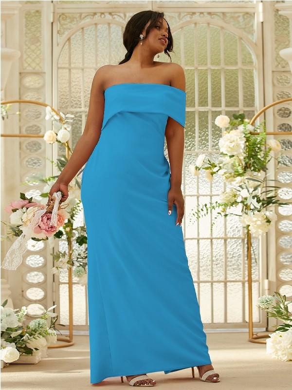 Sheath/Column Stretch Crepe Ruched One-Shoulder Sleeveless Floor-Length Bridesmaid Dresses 3164