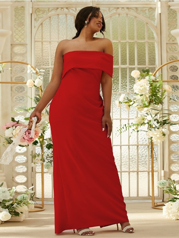 Sheath/Column Stretch Crepe Ruched One-Shoulder Sleeveless Floor-Length Bridesmaid Dresses 3164