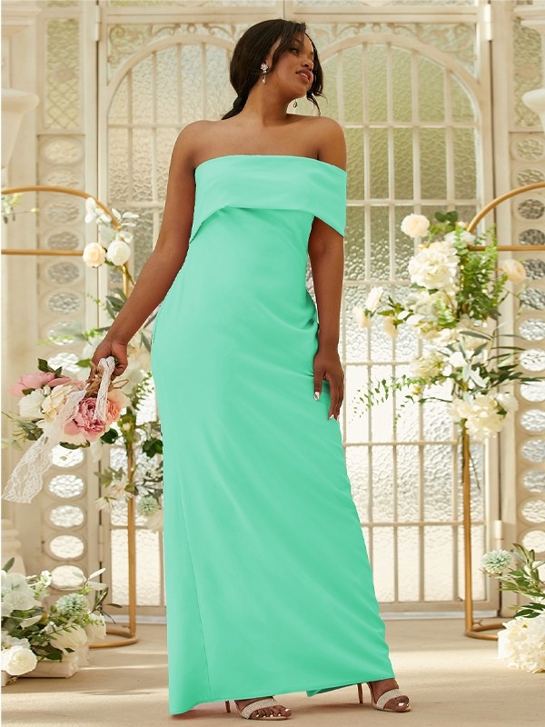 Sheath/Column Stretch Crepe Ruched One-Shoulder Sleeveless Floor-Length Bridesmaid Dresses 3164