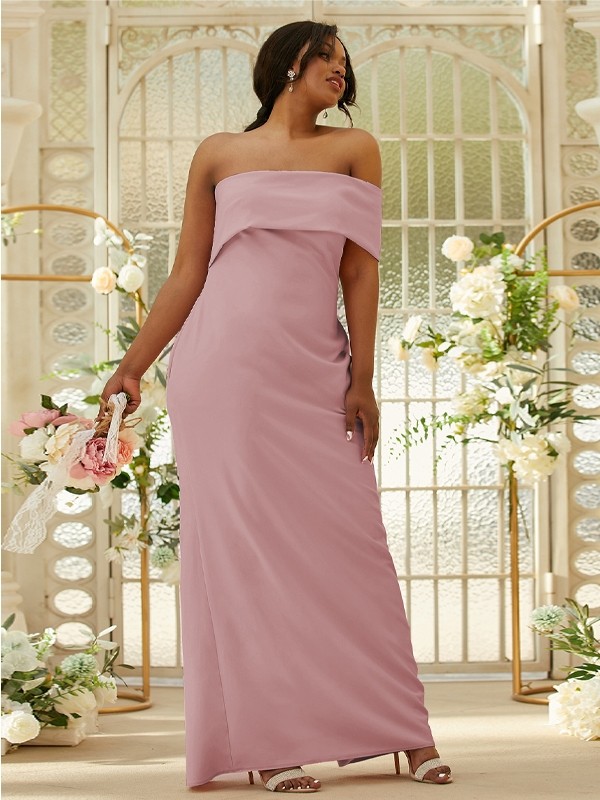 Sheath/Column Stretch Crepe Ruched One-Shoulder Sleeveless Floor-Length Bridesmaid Dresses 3164