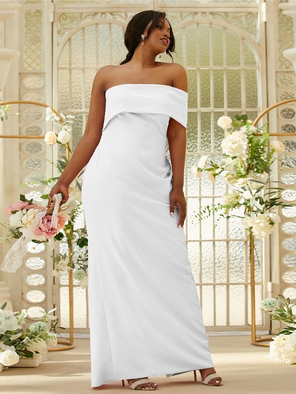 Sheath/Column Stretch Crepe Ruched One-Shoulder Sleeveless Floor-Length Bridesmaid Dresses 3164