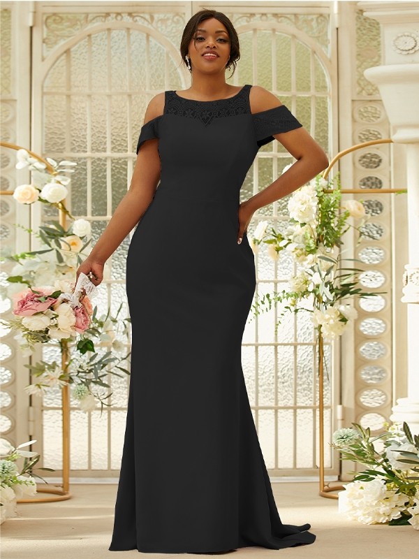 Sheath/Column Stretch Crepe Lace Scoop Sleeveless Sweep/Brush Train Bridesmaid Dresses 3153