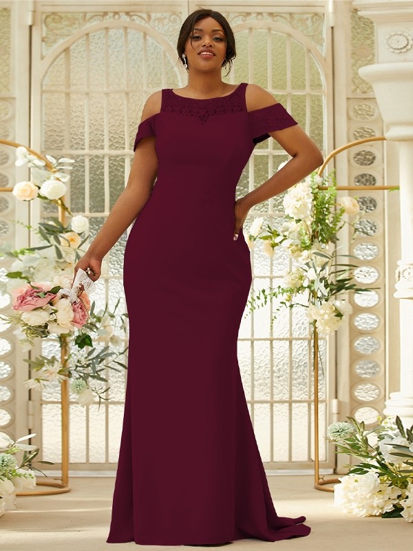 Sheath/Column Stretch Crepe Lace Scoop Sleeveless Sweep/Brush Train Bridesmaid Dresses 3153