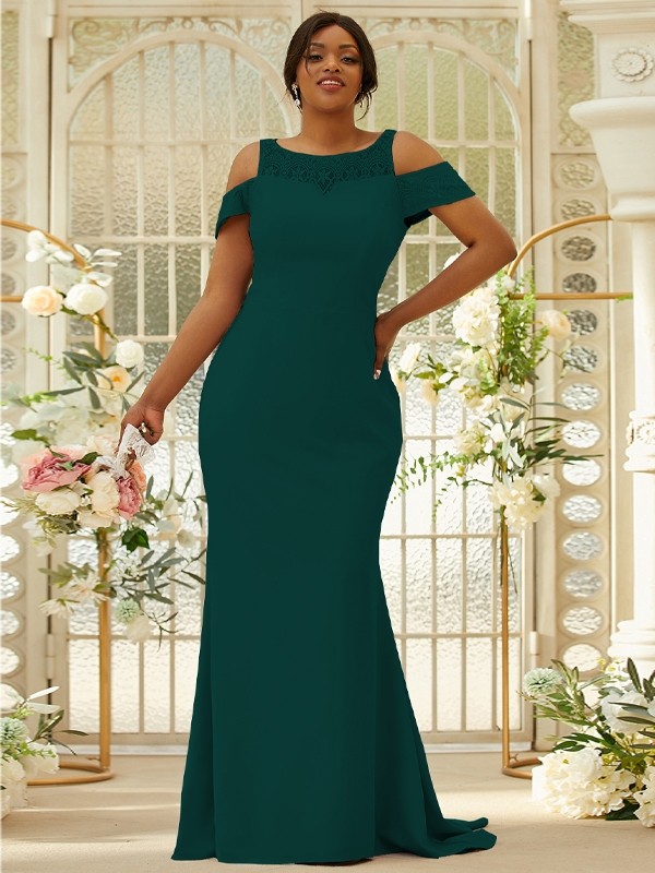 Sheath/Column Stretch Crepe Lace Scoop Sleeveless Sweep/Brush Train Bridesmaid Dresses 3153