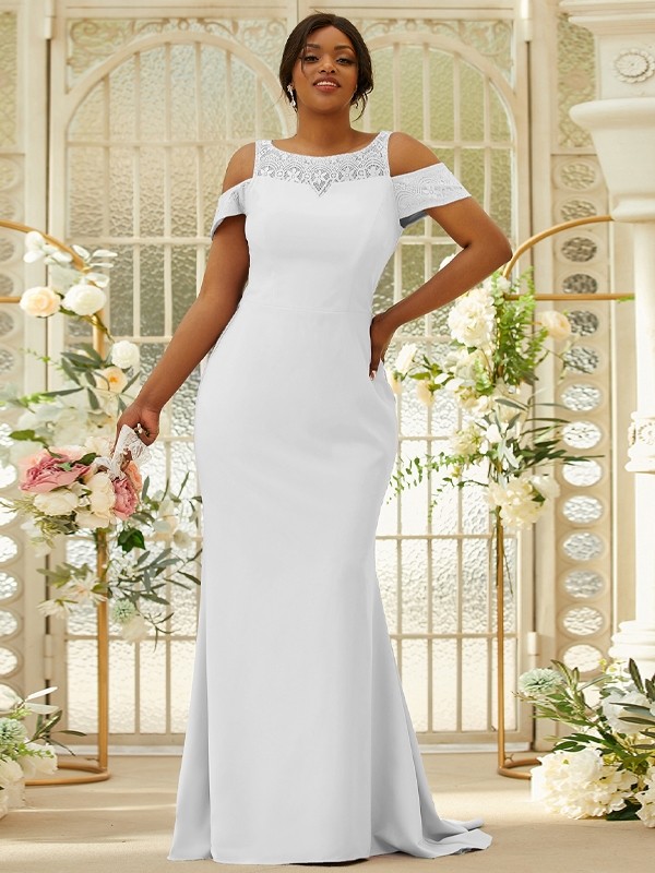 Sheath/Column Stretch Crepe Lace Scoop Sleeveless Sweep/Brush Train Bridesmaid Dresses 3153