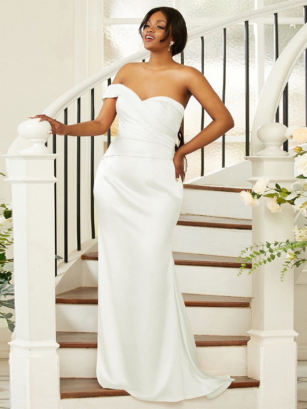 Sheath/Column Ruched One-Shoulder Sleeveless Sweep/Brush Train Bridesmaid Dresses 2924